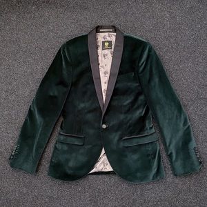 Noose & monkey green velvet skinny blazer 40r